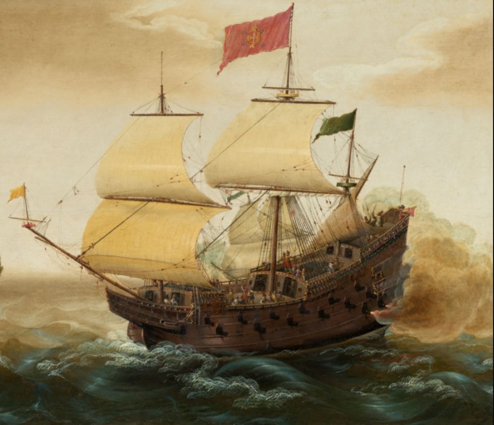 La Corona española utilizó calendarios de navegación para evitar la violencia de los huracanes en el Atlántico Norte en sus galeones de La Flota de Indias. Ilustración de galeón español